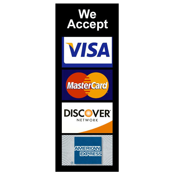 Decal, Window, We Accept Discover/MC/Visa/American Express (2 3/4 inch x 8 inch)